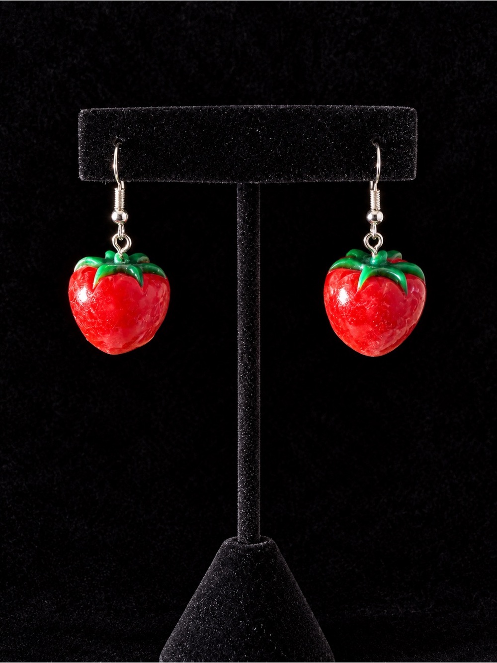 Playful Red Tomato Drop Earrings with Green Leaves